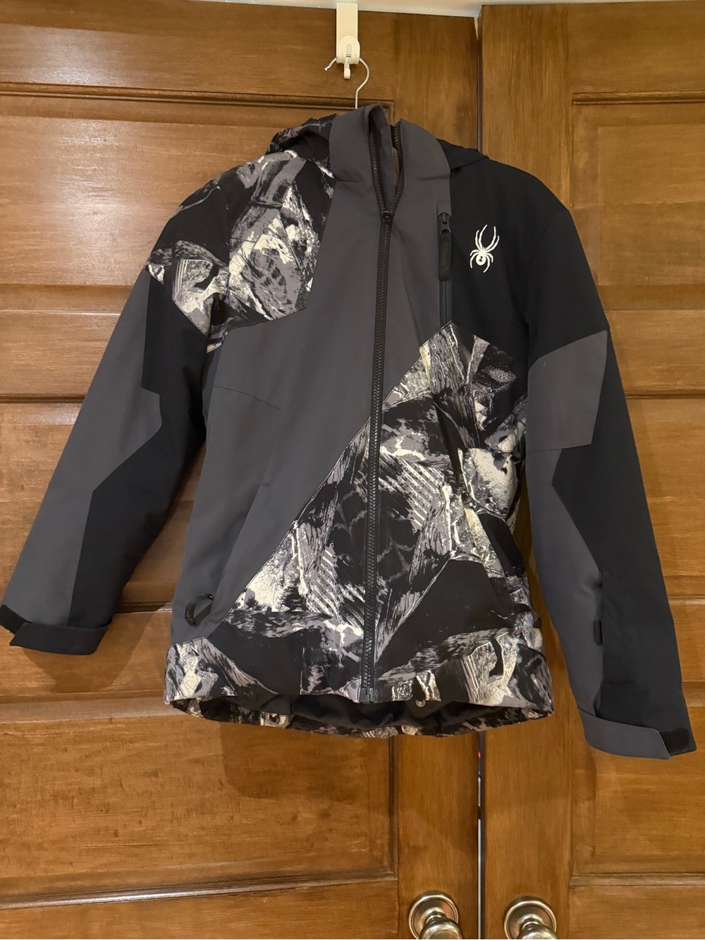 Spyder Kids Black and Gray Patterned Puffer Jacket